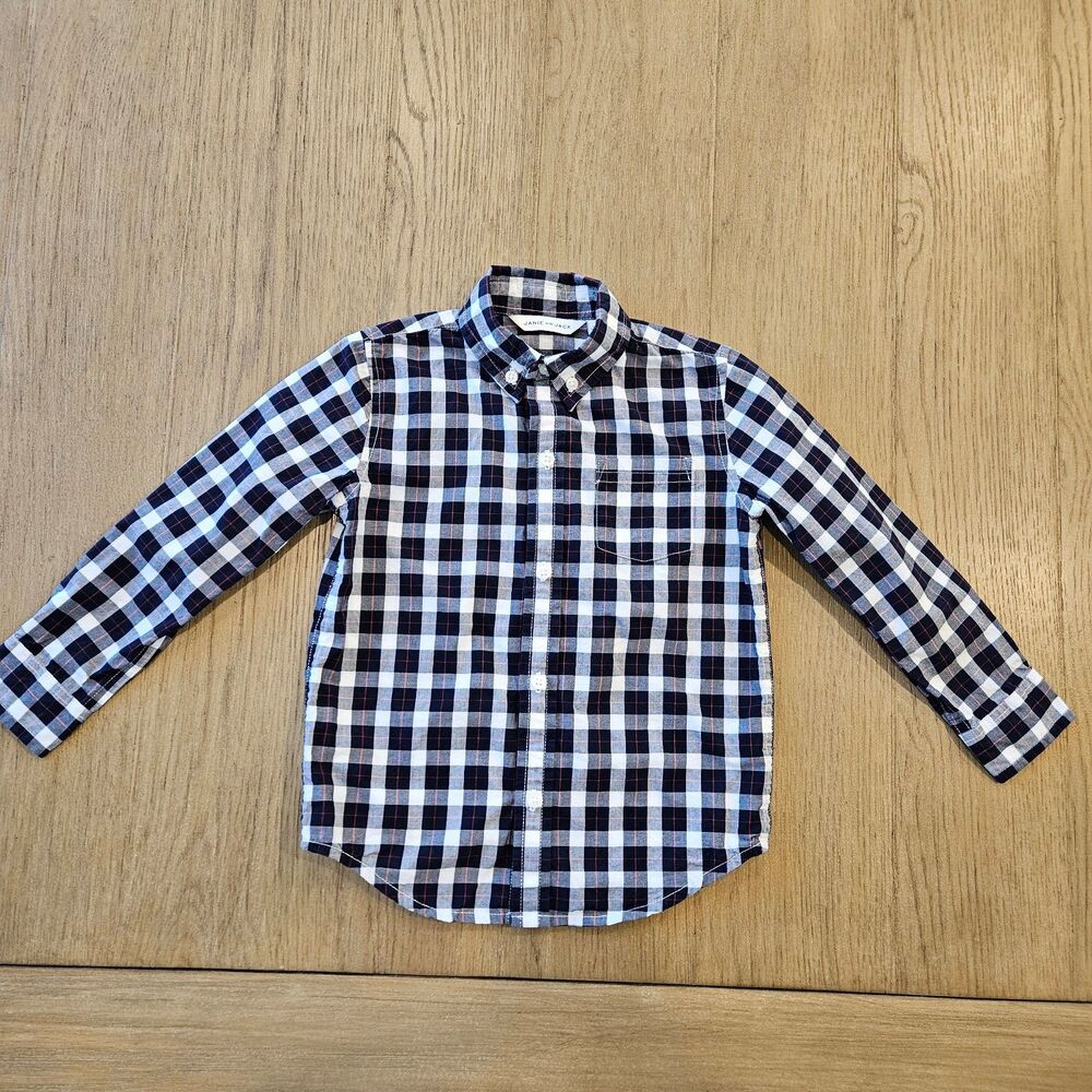 Janie and Jack Preppy Navy Blue, Red, Gray Tartan Pattern Button Down Size 3T